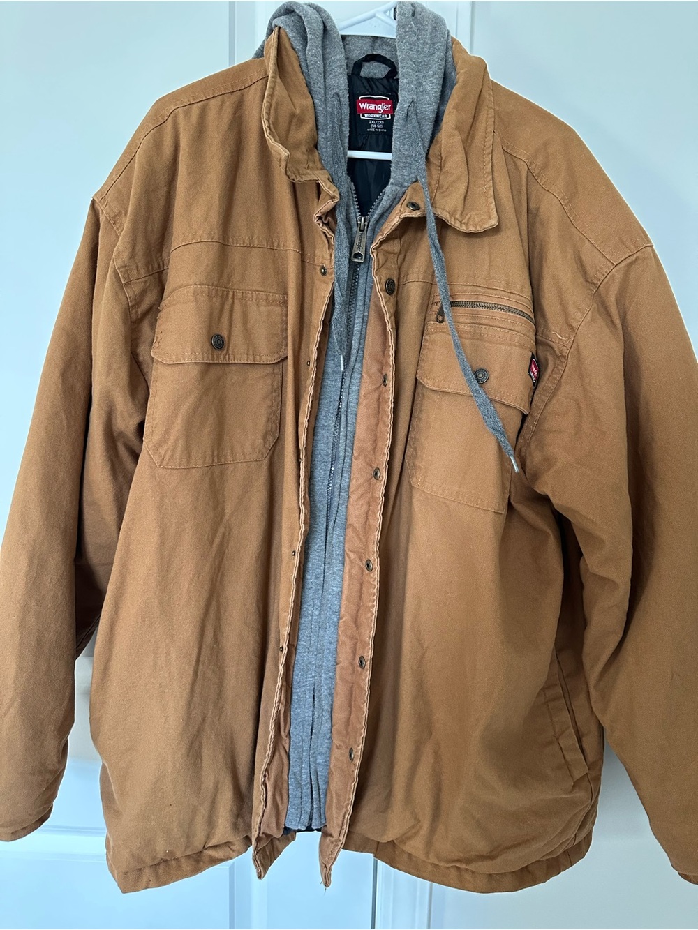 Wrangler Workwear Men’s 2XL Canvas Shirt Jacket | Hooded Brown Duck Work Coat - Picture 4 of 10